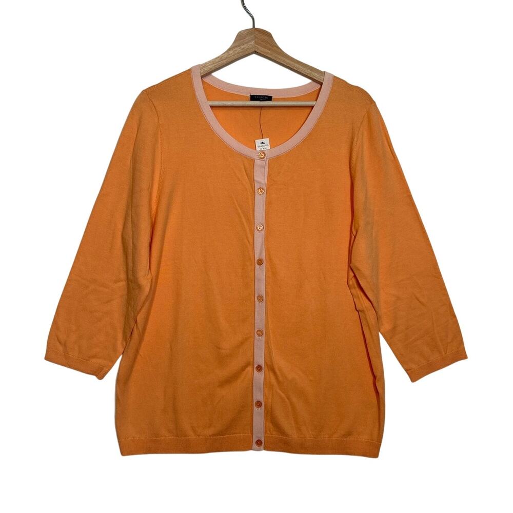 Talbots Button Front 3/4 Sleeve Orange Pink Cardigan Sweater NWT Size 1X Classic